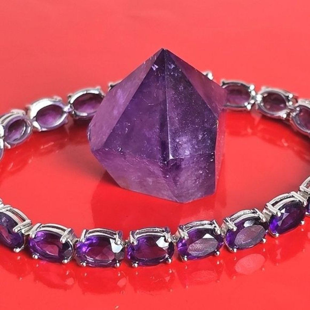 925 Sterling Silver Bracelet 75 With Natural Amethyst 6x8mm Gemstone 189$